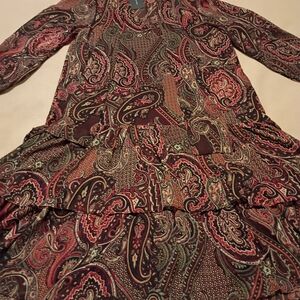 Tommy Hilfiger Long Sleeve Paisley Dress in Burgundy, Green & Black
